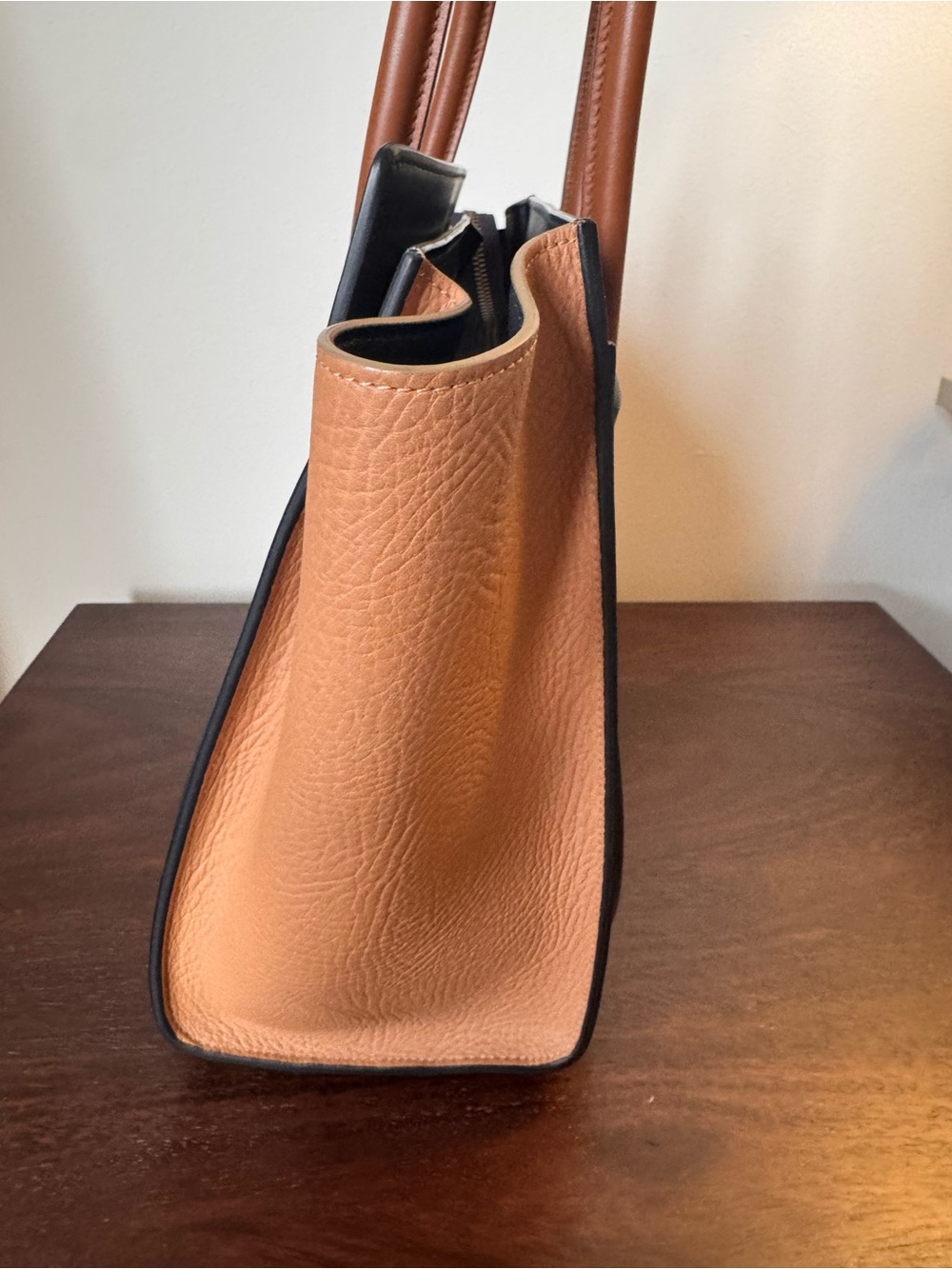 NWOT Celine Leather Micro Luggage Tote in Navy, Cream & Cognac/Deep Camel - Picture 9 of 11
